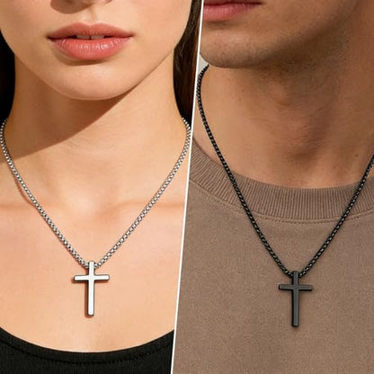 Cross Necklace Bracelet Earrings Friendship Matching Couple Cross Jewelry | Stainless Steel Christian Jesus Silver Black Cross Chain Bracelets Studs