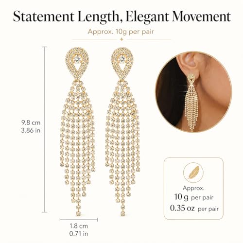Rhinestone Clip on Earrings for Women Gold/Silver Prom Dresses 2026 Sparkly Chandelier Long Earrings Wedding Guest Jewelry - color: A:Gold Chandelier Clip on