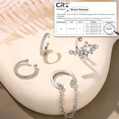 Florideco 4 PCS Ear Cuffs Non Piercing Hypoallergenic 14K Gold Plated Ear Cuff Earrings for Women Trendy CZ Clip On Cartilage Earring Set Dainty Adjustable Fake Piercings Earrings - color: Northstar: Silver Plated