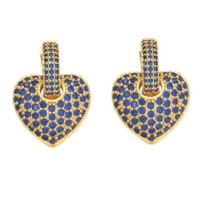 Crystal Heart Hoop Earrings for Women Dainty Fashion Heart Huggie Earrings Colourful Sparkly Crystal 14k Gold Love Heart Dangle Drop Earrings Valentine’s Day Statement Jewelry Gifts - color: Blue