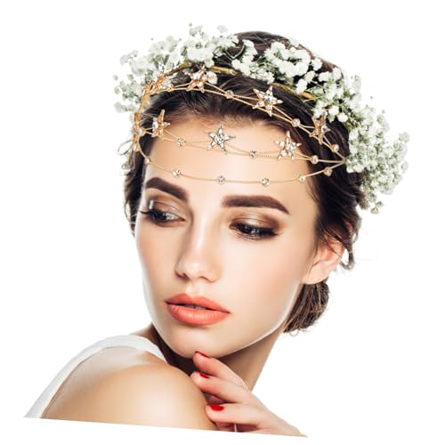Beaupretty Bling Rhinestone Star Crown, Star Crystal Tiara and Crown Bridal Headpiece Alloy Hairband Wedding Jewelry for Women Girls, Golden - color: Golden