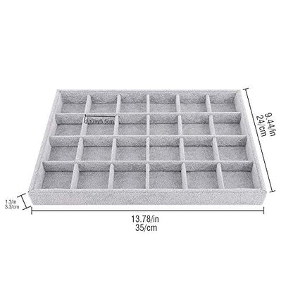 Emibele Jewelry Organizer, 24 Grids Necklace Pendant Organizer Watch Storage Rings Earrings Bracelet Organizer Tray Showcase Display Velvet Stackable Jewelry Storage - Grey - style: E1- twenty-four Grids