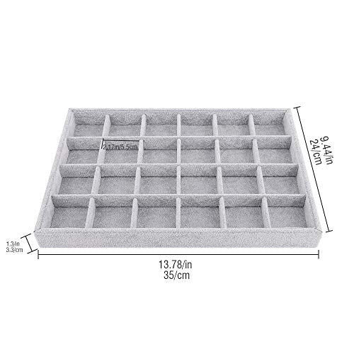 Emibele Jewelry Necklace Bracelets Earrings Organizer, 24 Grids Velvet Tray | Showcase Display Velvet Stackable Jewelry Storage Tray with Detachable Inner Dividers, Greay - style: E1- twenty-four Grids