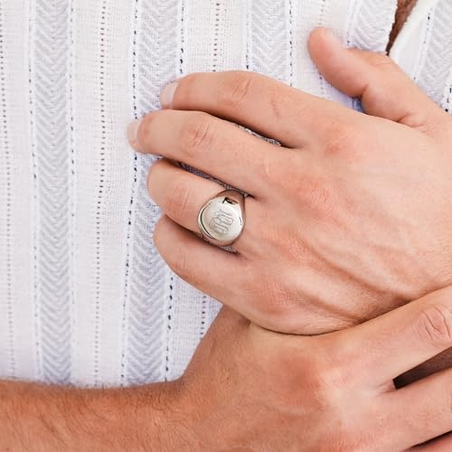 EVE'S ADDICTION Custom Men's Stainless Steel Oval Signet Ring - Gifts for Him