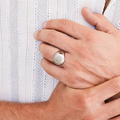 EVE'S ADDICTION Custom Men's Stainless Steel Oval Signet Ring - Gifts for Him