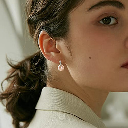 Pearl Earrings for Women 14K Gold Plated Hypoallergenic Pearl Earrings 5A Cubic Zirconia Dangle Earrings Elegant Jewelry - color: 1-Gold -pink