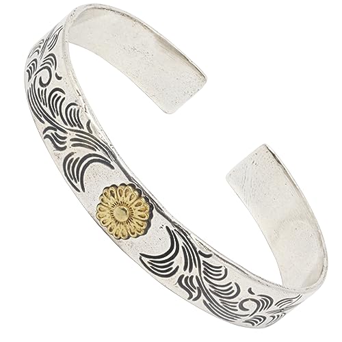 Innocence S925 Silver-Plated Antique Wide Feather Cuff Bracelet For Men Women Adjustable Retro Twisted Feathers Bracelets Gift Jewelry - color: Flower