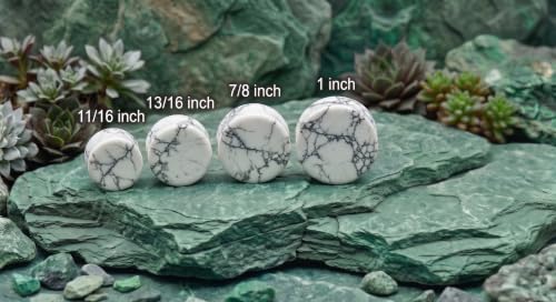 Pair of Solid White Howlite Semi Precious Stone Double Flare Ear Plugs E629 - size: 1/2 Inch (12mm)