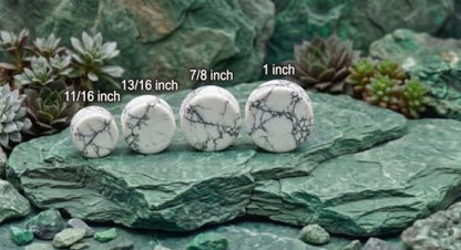 Pair of Solid White Howlite Semi Precious Stone Double Flare Ear Plugs E629 - size: 13/16 Inch (20mm)