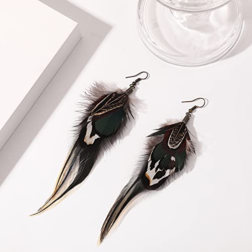 Bohemian Long Feather Earrings for Women Handmade Natural Dangle Tassel Jewelry - color: Style A