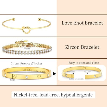18 K Gold Plated Love Bangle Bracelet Stack Cuff Jewelry for Women Jewelry Set for Women Gift with Box - style: style9