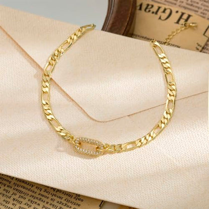 Moodear Gold Ankle Bracelets for Women Waterproof,14K Gold Plated Anklets | Waterproof, Non Tarnish Cuban Link Anklets, Trendy Jewelry Accessories for Summer Vacation, Beach Gifts for Women - style: Figaro CZ Paperclip