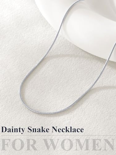 U7 Snake Necklace for Women 14K Gold Plated/Silver/Rose Gold/Black Chain Necklace Hypoallergenic, Stainless Steel Tiny Snake Chain Necklace 1/1.2/1.5/2MM, 14-30" Adjustable Minimalist Gift - color: e.Silver-1.2mm