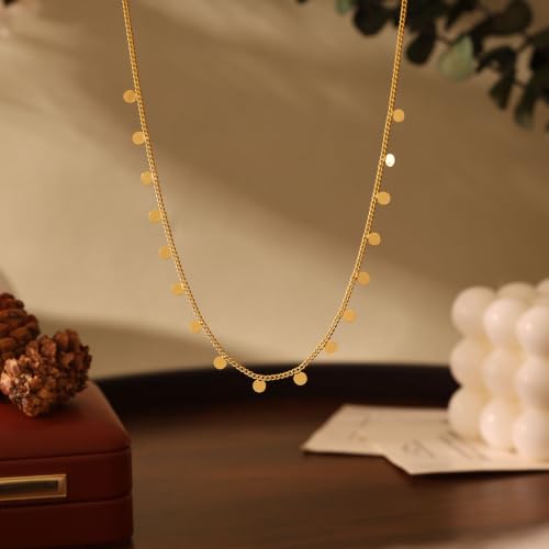 Gold Choker Necklace for Women, Dainty Gold Necklace 14k Gold Plated Simple Coin Butterfly Choker Necklaces for Women Trendy Charm Cute Non Tarnish Gold Necklace Fashion Waterproof Jewelry - color: C-Gold