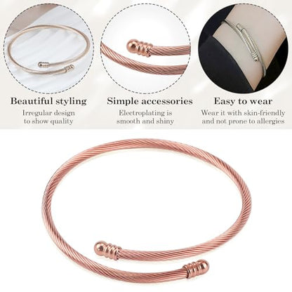 Jewelers Stainless Steel Cable Wire Open Cuff Adjustable Size - color: Rose gold