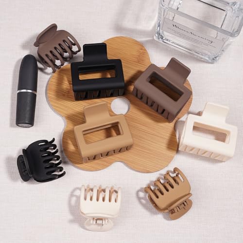 8 Pcs Medium Hair Clips for Women Girls - 2 Styles Rectangle and Double Row Teeth Small Claw Clips for Thin Fine Thick Hair, Matte Non-slip Strong Hold Jaw Clips Hair Accessories, Brown - color: Brown