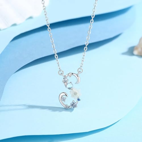 VIKI LYNN Initial Necklace for Women 925 Sterling Silver Initial A to Z Letter Pendant Necklace with Blue Flower Cubic Zirconia Birthday Engagement Gift for Women,Mom, Couple - style: Letter S