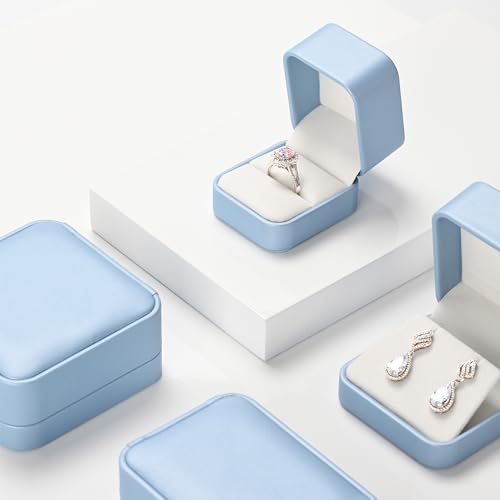 Oirlv Luxury Leather Jewelry Ring Box Engagement Ring Box Wedding Day Keepsake Case(Sky Blue) - color: Sky Blue, size: Ring Box