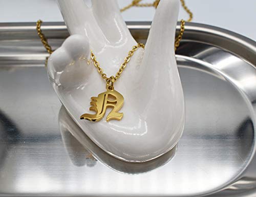 Women's Old English Initial Necklace 18K Gold Plated Stainless Steel Letter Pendant Gift - style: N