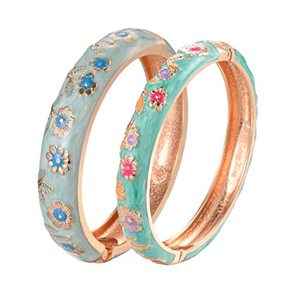UJOY Cloisonne Chinese Panda Bracelets-Plated Gorgeous Handcrafted Gifts Enamel Bangles Set for Women 55C43 - color: C36-Green Blue