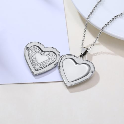 2 Pcs Locket Necklace that Holds Pictures Stainless Steel Locket Pendant Necklace Image Chain Necklaces for Women - color: Love Heart 1