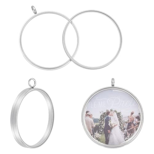 UNICRAFTALE 2Pcs Memory Locket Pendants 304 Stainless Steel Flat Round Charms Glass Floating Charm Crystal Photo Frame Locket Pendants for Necklace Jewelry Making
