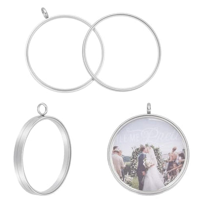 UNICRAFTALE 2Pcs Memory Locket Pendants 304 Stainless Steel Flat Round Charms Glass Floating Charm Crystal Photo Frame Locket Pendants for Necklace Jewelry Making