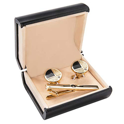 Barry.Wang Mens Cufflinks Tie Clip French Stylish Cuff Links Wedding Shirts Cuff Buttons Elegant Gift Necktie Pin - style: A Gold Round