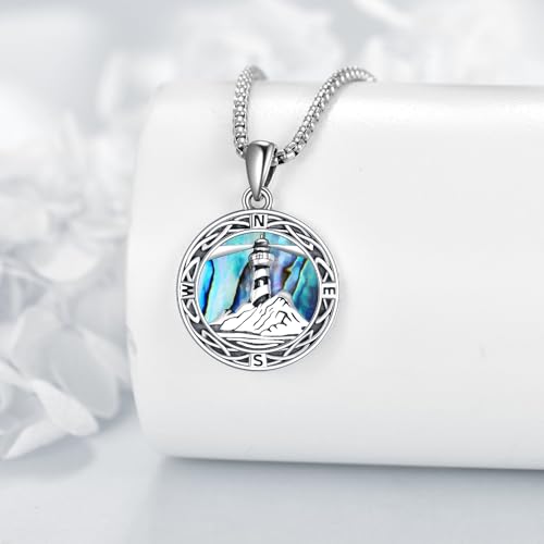 ONEFINITY Lighthouse Necklace for Women Sterling Silver Lighthouse Pendant Necklace Birthday Jewelry Gift for Women - color: Abalone shell Compass lighthouse