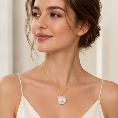 Initial Necklaces for Women Mother of Pearl Gold Letter Necklace Pendant - color: Letter B
