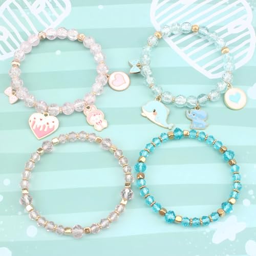 Cute Cartoon Charm Beaded Stretch Bracelet Set, Crystal Beads with Enamel Animal Charms - color: color-3