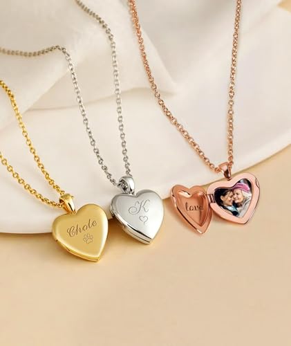 Personalized Locket Necklace for Women with Engraved Text & Picture | Custom Birthday Flower Locket Necklace Mothers Day Gift for Mom Mother Wife - color: Style-01
