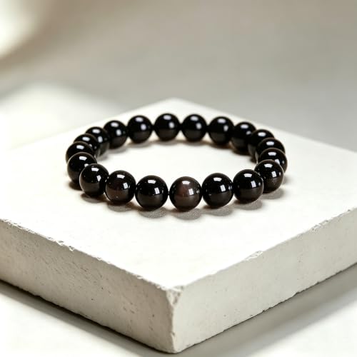 Carnelian Bracelet - Stone of Luck,Stretch Natural Stone Crystal Beads Jewelry Gifts for Women Men Unisex - color: Black Obsidian-Pleasure, size: 10mm