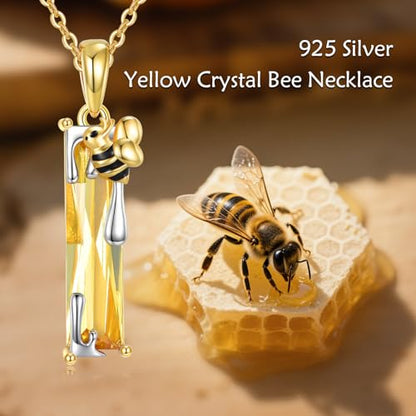 VONALA Gold Bee Pendant Necklace 925 Sterling Silver Bumblebee Jewelry Birthday Gifts for Women Daughter - style: Citrine Bee