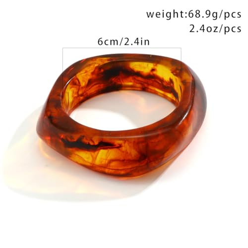 Colorful Acrylic Resin Open Bracelet Geometric Simple Transparent Tortoiseshell Acetate Plate Cuff Bangle Lightweight Chunky Thick Thin Wide Face Plastic Bracelet for Women Jewelry - color: B brown