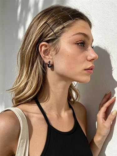 Bestyle Gold Huggies Earrings for Women Hypoallergenic 925 Sterling Silver Post Huggie Hoop Earrings Thick Lightweight Small Hoop Earrings 8/10/12/14mm - color: Black, size: 12mm
