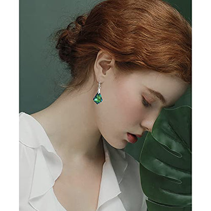 Unique Sparkly Multi-color Crystal Teardrop Dangle Drop Earrings Rainbow Crystal Geometry Earrings for Women Statement Chic Charm Jewelry Gifts - color: Green