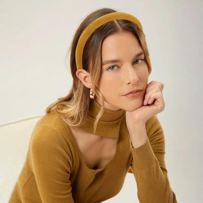 Wecoe Padded Headbands for Women 5pcs Fall & Winter Neutral Plain Sueded-Like Headbands Fashion Non slip Soft Comfortable Head Bands Hair Accessories for Women