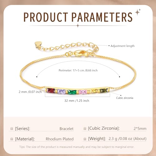 Sterling Silver Personalized 1-6 Birthstone Bracelet for Women Mothers Day Bracelet for Mom Daughter Custom Dainty Jewelry for Christmas Birthday Gift Ideas - style: Gold-6 stones