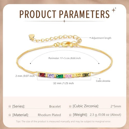 Sterling Silver Personalized 1-6 Birthstone Bracelet for Women Mothers Day Bracelet for Mom Daughter Custom Dainty Jewelry for Christmas Birthday Gift Ideas - style: Gold-6 stones