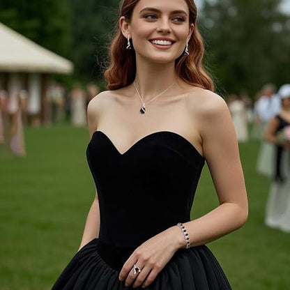 Jewelry Set for Bride, Sparkling Water Drop Cubic Zirconia Crystal Pendant Necklace Leverback Earrings Tennis Bracelet Adjustable Ring Gift for Wedding/Birthday/Mother's Day/Christmas - color: 06-Black Sliver-Tone