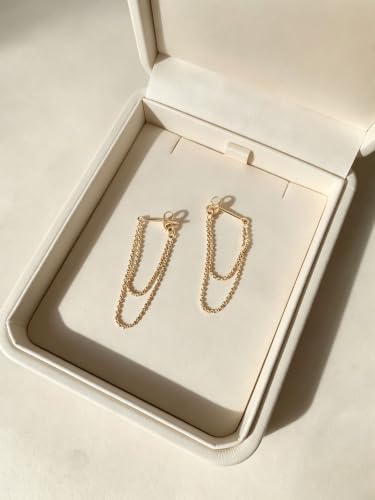 Tassel Earrings for Women Gold Plated Silver Chain Earrings Dainty Minimalist Dangle Drop Studs - color: N-Two Bead Chain