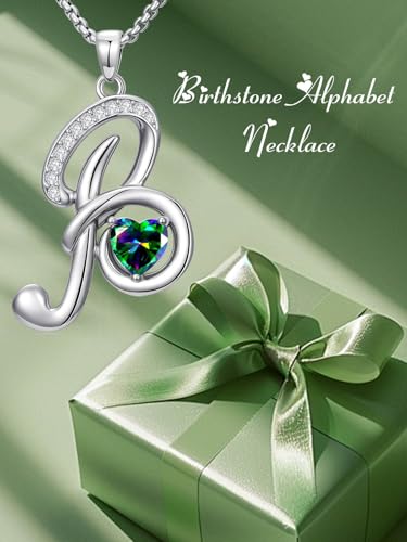 A to Z Initial Birthstone Pendant Necklaces Name Jewelry for Women | 18K White Gold Plated Personalized Alphabet Jewelry Anniversary Christmas Birthday Gifts for Wife Her Daughter Girlfriend - color: B Initial-06-Jun