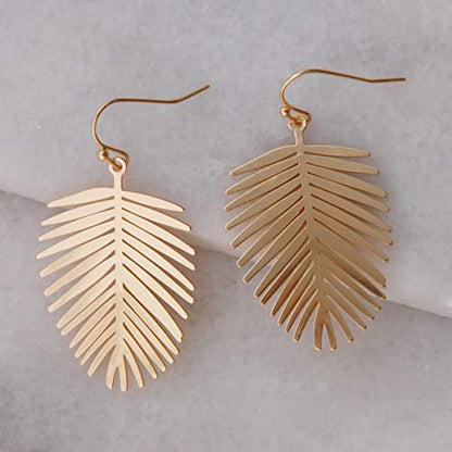 Palm Leaf Earrings for Women - Boho Tropical Dangle Earrings | Plated in Gold Tone or Silver Tone - color: 2" inch - Gold