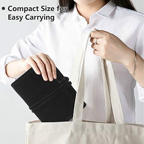 Teamoy Velvet Travel Jewelry Roll Organizer, Jewelry Storage Bag, Black | Foldable Jewelry Case for Necklaces, Earrings, Bracelets, Rings, Large, Soft, Compact and Easy to Carry - color: Velvet-Black