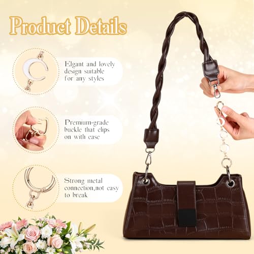 Sureio 5 Pcs Bag Extender Chain Pearl Purse Chain Ribbon Bow Keychain Extender Bag Strap Purse Charms Accessories for Handbag - color: Gold and White