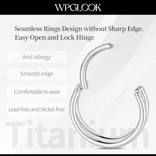 2 PCS Cartilage Earring Double Triple Hoop Nose Ring Titanium Conch Piercing Jewelry - color: Silver, size: 16g 8mm