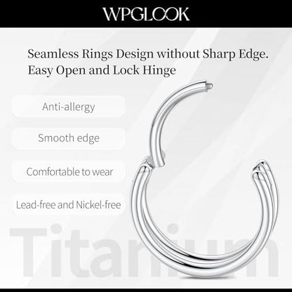 2 PCS Cartilage Earring Double Triple Hoop Nose Ring Titanium Conch Piercing Jewelry - color: Silver, size: 16g 8mm