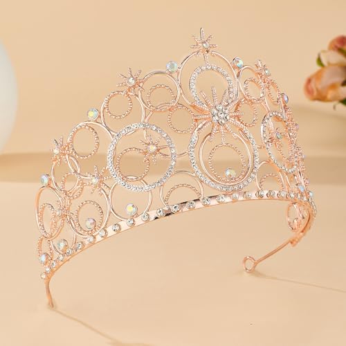 Crystal Crowns for Women, Crystal Bubble TiaraBride Royal Queen Headband Princess Headpieces for Women Bridal Wedding Prom Birthday Party Crowns - color: Rose Gold