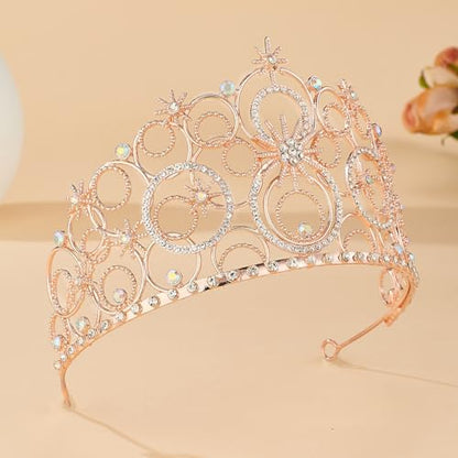 Crystal Crowns for Women, Crystal Bubble TiaraBride Royal Queen Headband Princess Headpieces for Women Bridal Wedding Prom Birthday Party Crowns - color: Rose Gold